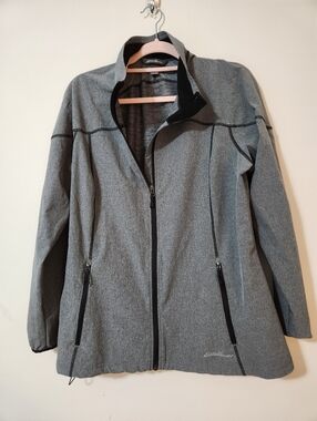Eddie Bauer Soft Shell Jacket Heather Gray Full Zip Front 2XL Zippered Pockets